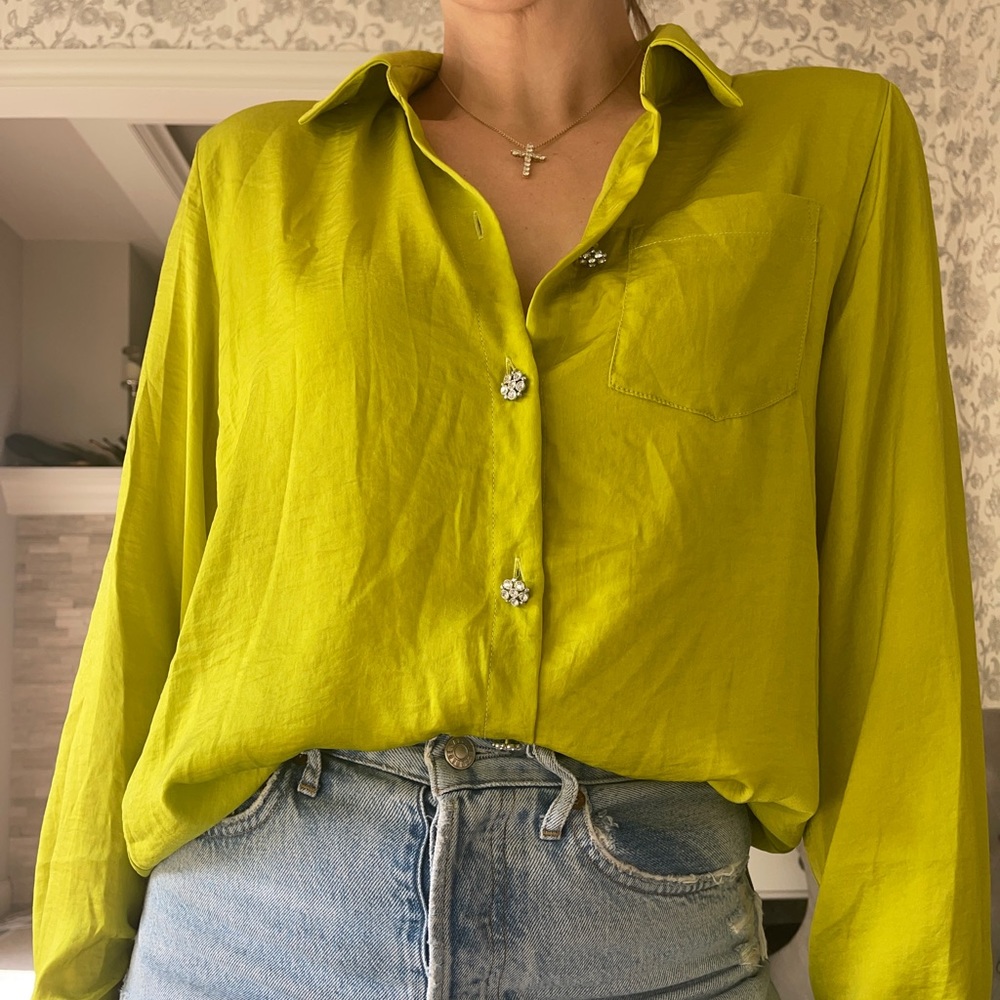 Chartreuse Green top with Crystal Details